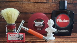 83💈KATANA Rasierhobel KopfProraso rotSemogue 820Pitralon After Shave [upl. by Lynnett166]