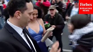 ProPalestinian Demonstrators Confront Arriving Guests To White House Correspondents Dinner [upl. by Uund]