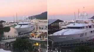 Multimilliondollar superyacht crashes into a marina in Cairns [upl. by Burnight]