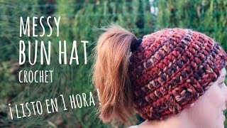 Tutorial Messy Bun Hat Ganchillo  ¡Listo en 1 HORA [upl. by Grenier]