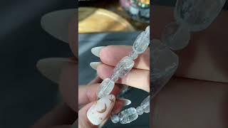 Natural White Azeztulite Quartz Barrel Shape Rainbow Clear Crystal Satyaloka Bead Bracelet [upl. by Imaj]