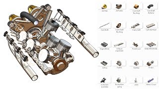 SolidWorks RE Tutorial 320  Car Engine complete video 2 turbo V6  advanced assembly [upl. by Reedy]