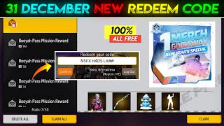 31 December New Redeem Code🔥  Free Fire Redeem Code Today  New Year Special Giveaway Redeem Code [upl. by Orimlede308]