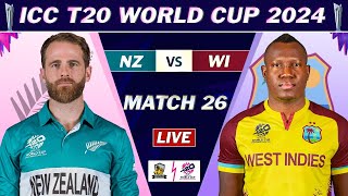 ICC T20 WORLD CUP 2024  NEW ZEALAND vs WEST INDIES MATCH 26 LIVE COMMENTARY WI vs NZ LIVE NZ 7 OV [upl. by Sigismundo]