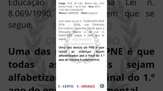 1 Banca CEBRASPE  PNE  QUESTÃO c GABARITO professor pedagogiaparaconcurso PNE [upl. by Atcele]