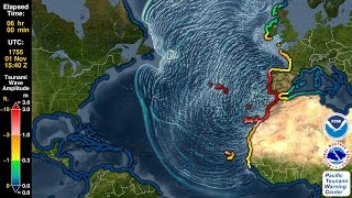 Tsunami Forecast Model Animation Lisbon 1755 [upl. by Brenan]