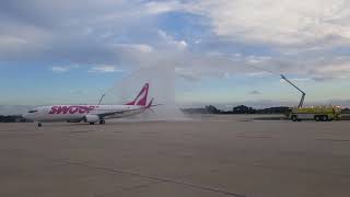 SWOOP Arrival At TPA Tampa International Airport w Water Salute [upl. by Rimidalb866]