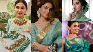 how to style jewellery with Sea green Saree  green saree earrings ideas  jewellery for saree [upl. by Henricks]