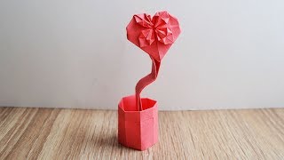 Paper HEART IN POT Origami Idea Tutorial DIY NProkuda [upl. by Tesil]