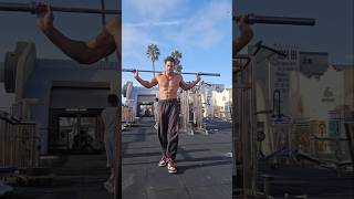 45lbs Barbells twirls Ike Catcher biggestmanonthebars musclebeach [upl. by Nevet]