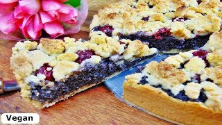 Rezept Streuselkuchen mit Mohnfüllung und Kirschen  Vegan  Rezept mit Mohn [upl. by Cocke]