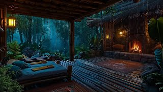 Cozy Balcony Ambience 🌧️Gentle Rain on the Roof amp Fire Pit Crackle for Deep Sleep Relaxation Focus [upl. by Angel]