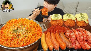 ASMR MUKBANG 직접 만든 대왕 소세지 까르보 불닭볶음면 핫도그 통삼겹 먹방 amp 레시피 FIRE NOODLES AND SAUSAGE EATING SOUND [upl. by Dinan]