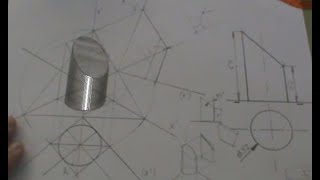 Cilindro truncado a 45º en axonometría isométrica acotación en diédrico [upl. by Medora]