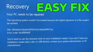 How To Fix 0xc0000428 Error  file\windows\system32\winloadefi status 0xc0000428 [upl. by Naehgem107]