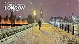 Midnight Snowfall in Westminster London  4K Walking tour of London in the Winter Snow [upl. by Anahahs332]