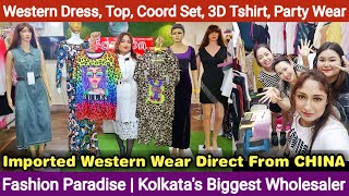 Imported Western Dress Coord Set Crop Top 3D Tshirt Sequin Party Wear Wholesaler in Kolkata [upl. by Lekym]