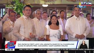 First Lady Liza AranetaMarcos uminom sa champagne glass ni Senate Pres Escudero  Unang Balita [upl. by Macnair]