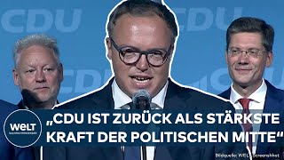 LANDTAGSWAHL THÜRINGEN quotCDU hat geliefertquot Spitzenkandidat Mario Voigt feiert Wahlergebnis [upl. by Willock]