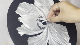 White Poppy Flower  Acrylic Painting Step by Step 241 [upl. by Lacym]