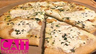 White Roasted Garlic Sauce Pizza Recipe  Cait Straight Up [upl. by Allayne]