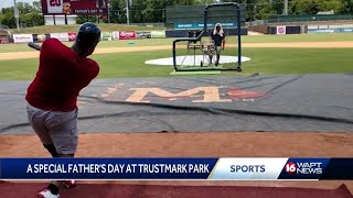 Amputee hits homerun at Trustmark Park on Fathers Day [upl. by Ahsrats]