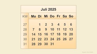 Kalender Juli 2025 [upl. by Etnwahs]