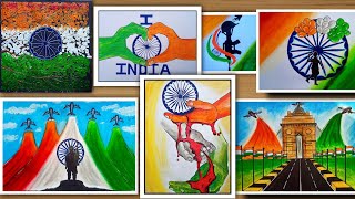 7 Best and easy drawings on republic dayIndependence day with oil pastel for beginners [upl. by Ahtekahs]