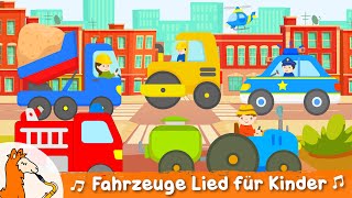 Auto Kinderlied  12 Fahrzeuge für Kinder  Kipplaster Polizei Traktor Feuerwehr Müllauto uvm [upl. by Nosnek400]