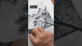 Scenery drawing by charcoal pencil shortsfeed shorts viralshorts malayalam [upl. by Yliab543]