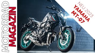 Yamaha MT07 2023 mit TFT Connectivity und QuickshifterVorbereitung live auf der EICMA [upl. by Yellas672]