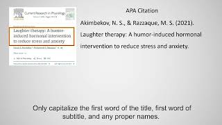 Citing a Journal Article in APA Format [upl. by Toille]