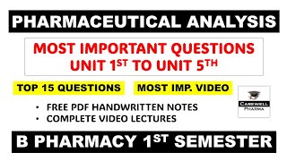 Pharmaceutical Analysis 1st Semester Important Questions  pharmaceutical analysis  Carewell Pharma [upl. by Locke]