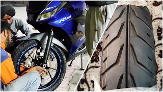 Changing front tyre in Yamaha R15 V3  MICHELIN POLOT STREET 2 11070R17  ABHISHEK KHULLAR [upl. by Hudson]