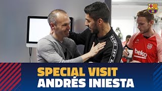 Andrés Iniesta pays a visit to Barça training session [upl. by Nart]