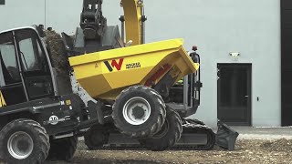 Wacker Neuson 15ton excavator vs 6ton dumper Cab impact test at half and full slewing speed [upl. by Nelleeus]