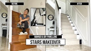 STAIRCASE MAKEOVER with DIY PANELLING  Stair Runner  Shade Shannon [upl. by Ycnej]