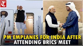 PM Modi emplanes for India after attending BRICS Summit in Russias Kazan [upl. by Luhar]