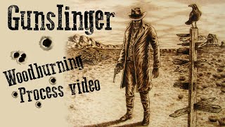 Drawing on wood Gunslinger  pyrography process video [upl. by Okram]