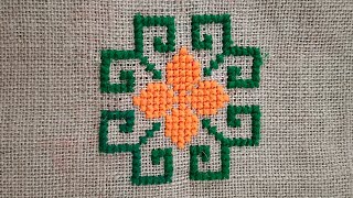 খুব সুন্দর ফুল আসনের নকশা শিখুনso beautiful flower cross stitch design floormat designdoor design [upl. by Atel]