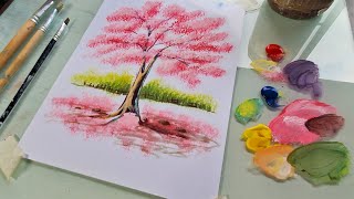 🎨 Cómo pintar un árbol de cerezo con acrílico [upl. by Werda]