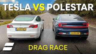 Tesla Model 3 Vs Polestar 2 DRAG RACE And In REVERSE GEAR 4K [upl. by Linzy750]