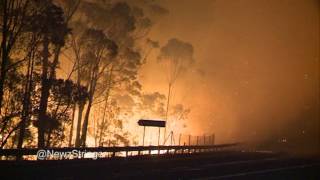 The Deans Gap Fire  Dramatic Vision of bushfire crossing Princes Hwy near Sussex Inlet [upl. by Nilyac]