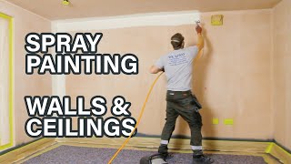 Spray Painting Walls and Ceilings with a WAGNER PP90 Airless Paint Sprayer [upl. by Euqinue]