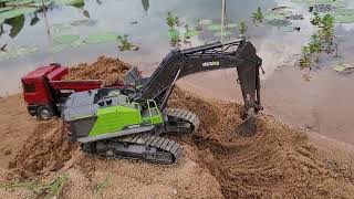 The Best Skill control Excavator Huina1593 Smooth and working well with Dumptruck 5 [upl. by Otipaga581]