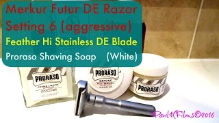 Merkur Futur ◊ Feather Blade ◊ Proraso White Shaving Soap [upl. by Adabel950]