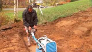 Segmental Retaining Wall  Compaction of Subgrade in a Trench [upl. by Eirlav]