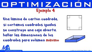 Optimización  Ejemplo 4  Cortar cuadrados para volumen máximo [upl. by Sarnoff]