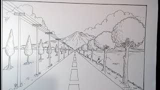 Gambar Perspektif Landscape dengan 1 Titik Hilang [upl. by Zaslow]