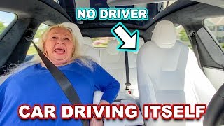 Tesla Drives Itself Prank On Grandmom Summon Mode [upl. by Giacomo]